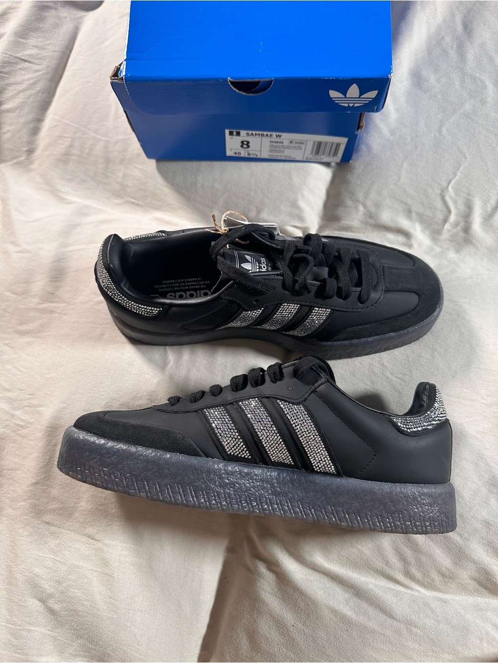 Adidas Women SAMBAE Triple Black Bedazzled Stripes US 8 UK 6.5  IH4045 NWB - Picture 5 of 10